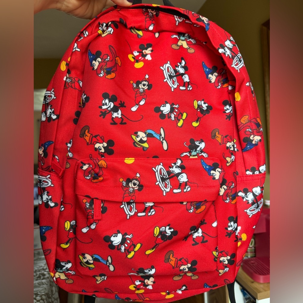 Disney Mickey Mouse Through the Years Backpack Red NEW Steamboat Willie